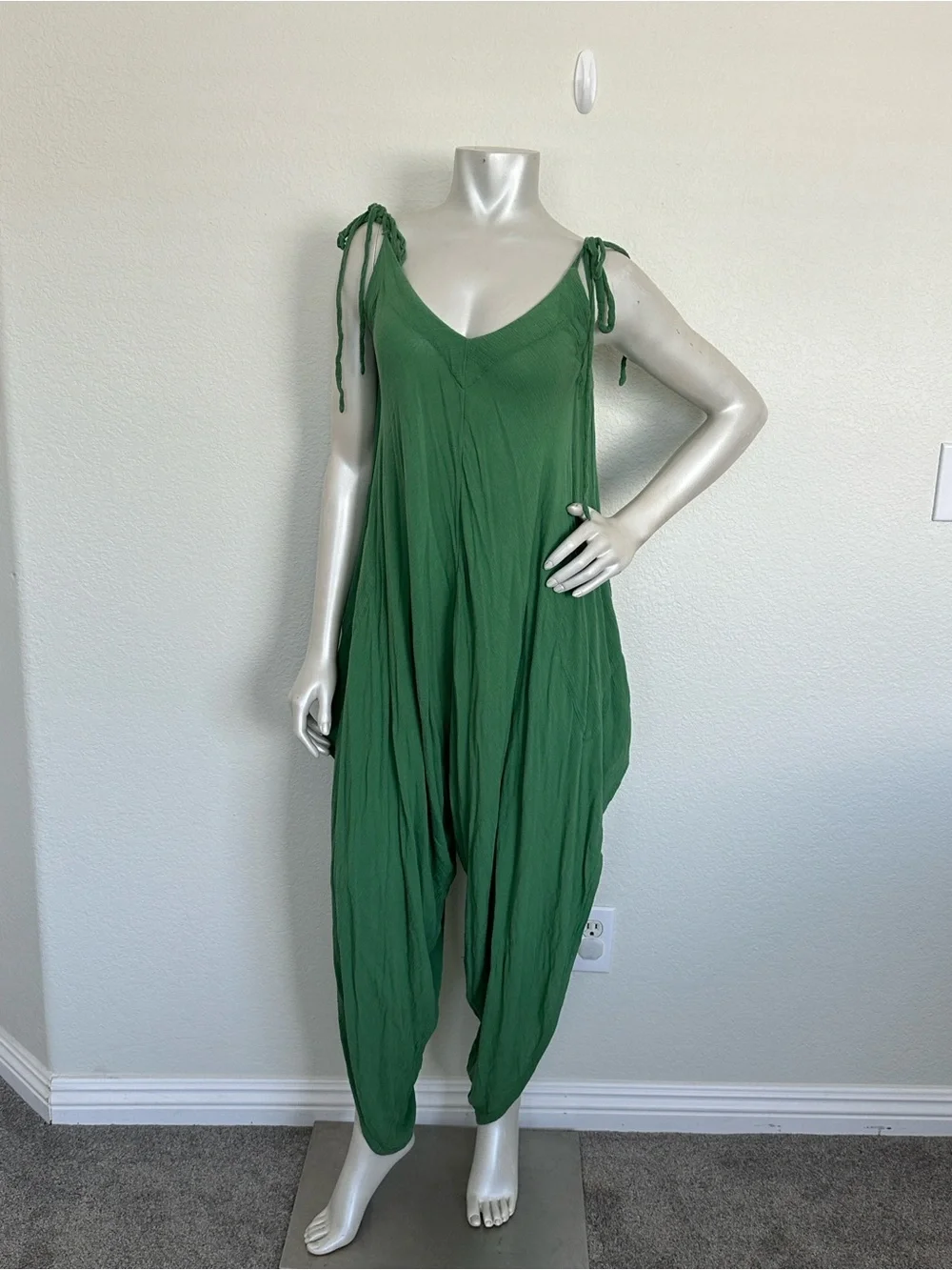 Free People Crinkled Rayon Harem Jumpsuit Oversized Tie Strap